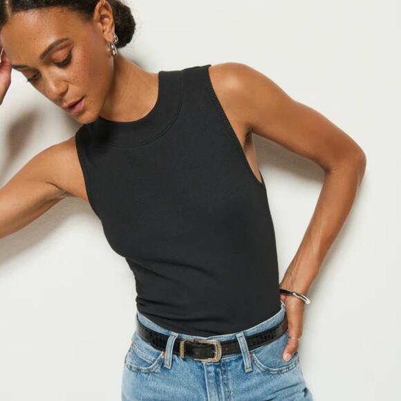 Nation LTD Mock Neck Rib Knit Jet Black Joan Tank Top - Picture 11 of 11